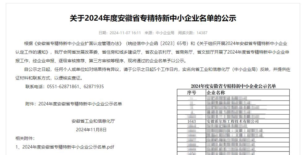 2024 List of Specialized and New Enterprises in Anhui Province 2024 List of Specialized and New Enterprises in Anhui Province